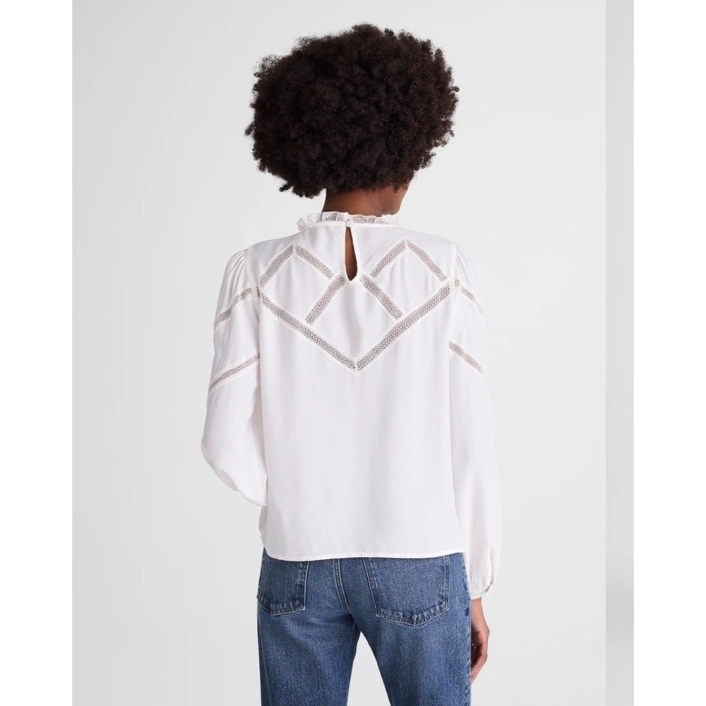 Madewell NWT Lace Insert Mock neck Top White Cream Size Small Silky - Picture 2 of 12